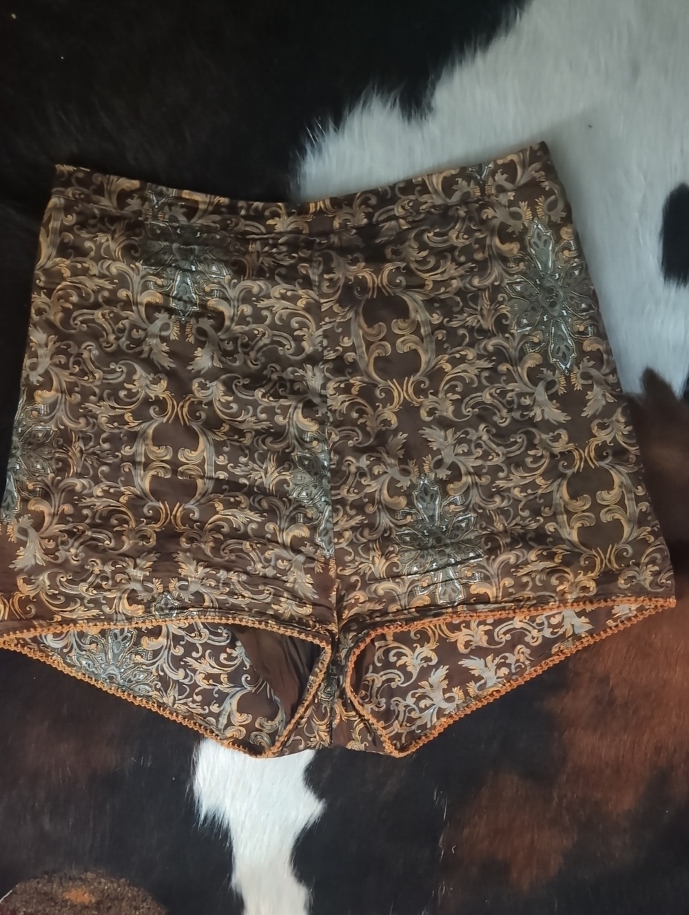 Chasing Unicorns Brown Shorts with Gold & Silver Scroll Print